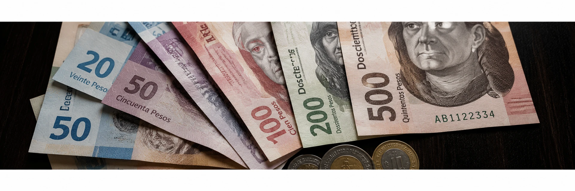 Billetes y monedas de pesos mexicanos